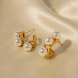 Textured Pearl Hoop Earring Stainless Steel Japan Kpop Thick Ear Women Jewelry