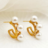 Textured Pearl Hoop Earring Stainless Steel Japan Kpop Thick Ear Women Jewelry