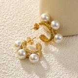 Textured Pearl Hoop Earring Stainless Steel Japan Kpop Thick Ear Women Jewelry