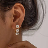 Textured Pearl Hoop Earring Stainless Steel Japan Kpop Thick Ear Women Jewelry