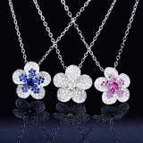 Plum Blossom Flowers Red Diamonds Gemstones Pendant Necklace Choker