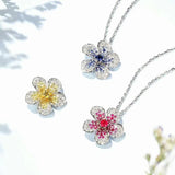 Plum Blossom Flowers Red Diamonds Gemstones Pendant Necklace Choker