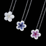 Plum Blossom Flowers Red Diamonds Gemstones Pendant Necklace Choker