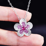Plum Blossom Flowers Red Diamonds Gemstones Pendant Necklace Choker