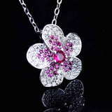 Plum Blossom Flowers Red Diamonds Gemstones Pendant Necklace Choker