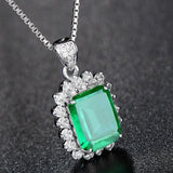 Green Crystal Emerald Diamond Pendant Silver Choker