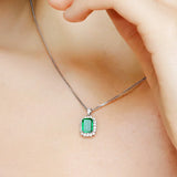 Green Crystal Emerald Diamond Pendant Silver Choker