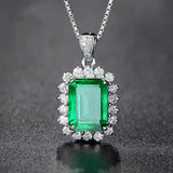 Green Crystal Emerald Diamond Pendant Silver Choker
