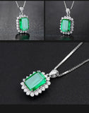 Green Crystal Emerald Diamond Pendant Silver Choker