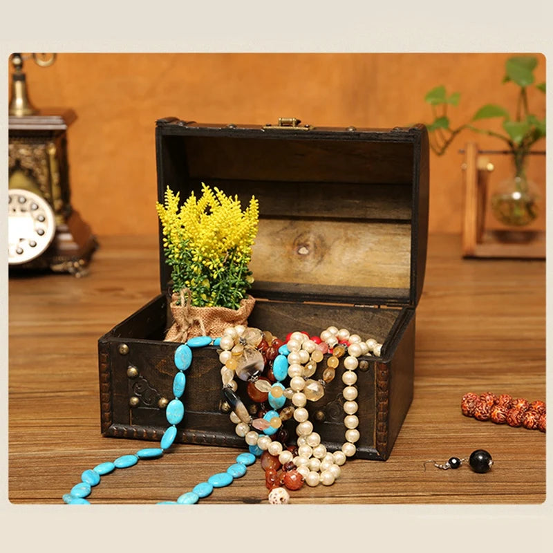 Wooden Pirate Jewellery Storage Box Case Holder Vintage Treasure Chest