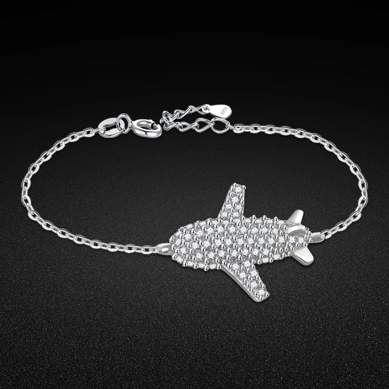 925 Sterling Silver Bracelet Airplane Pendant Ladies Bracelet