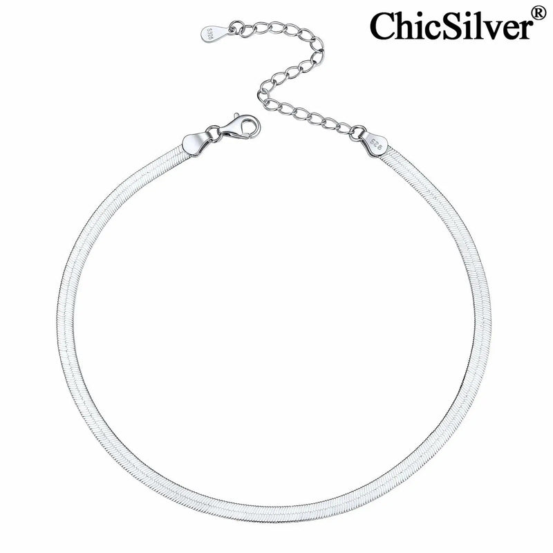 925 Sterling Silver Flat Snake Chain Anklet for Women