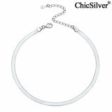 925 Sterling Silver Flat Snake Chain Anklet for Women