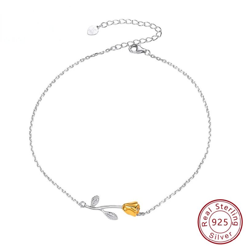 925 Silver Anklet Women Rose Flower Chain Jewelry Mix&Match Daily