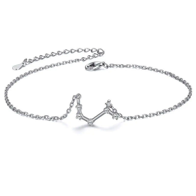 925 Silver Anklets Women Zodiac Sign Boho Beach Foot Jewelry