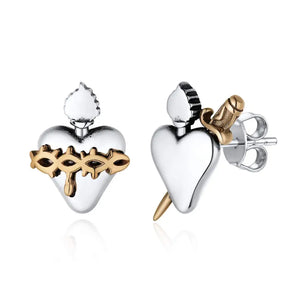 925 Silver Sacred Heart of Jesus Stud Earrings Vintage Christian Jewelry