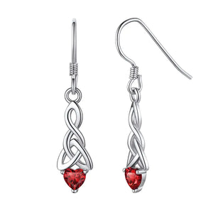 Celtic Knot Earrings 925 Sterling Silver Birthstone Heart Dangle Drop Earrings