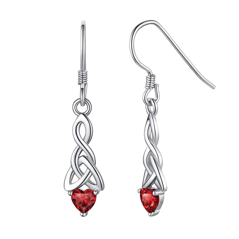 Celtic Knot Earrings 925 Sterling Silver Birthstone Heart Dangle Drop Earrings
