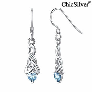 Celtic Knot Earrings 925 Sterling Silver Birthstone Heart Dangle Drop Earrings
