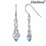 Celtic Knot Earrings 925 Sterling Silver Birthstone Heart Dangle Drop Earrings