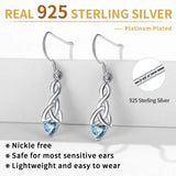 Celtic Knot Earrings 925 Sterling Silver Birthstone Heart Dangle Drop Earrings