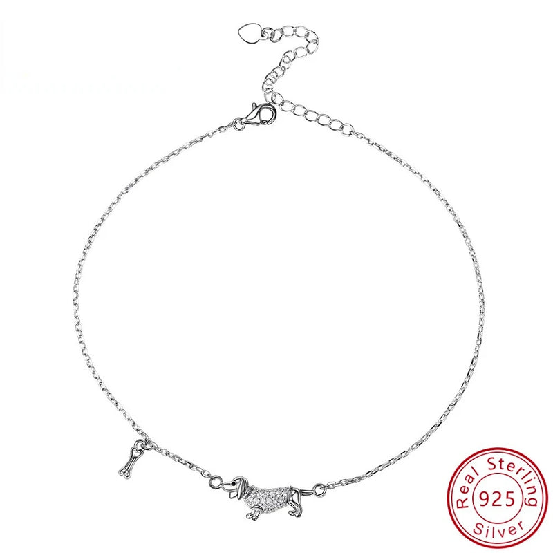 925 Silver Dog Anklet Bracelet Clear CZ Foot Jewelry for Women Girls