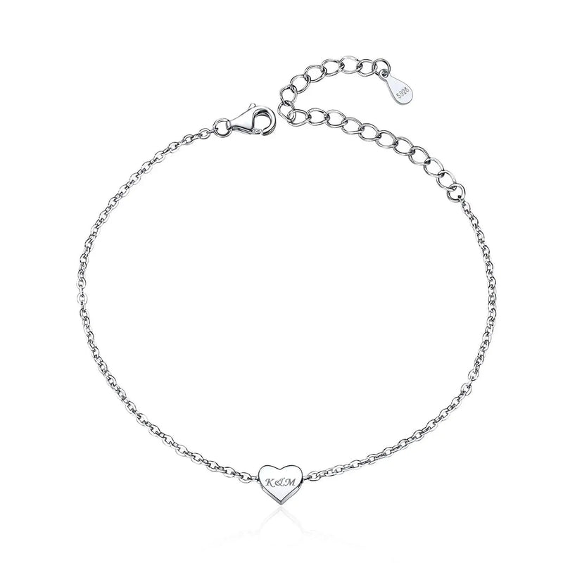 Tiny Heart Love Bracelet 925 Sterling Silver Dainty Charm Adjustable Gift