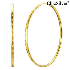 925 Sterling Silver Large Hoop Earrings Lightweight Round Circle Endless Hoops