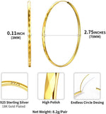 925 Sterling Silver Large Hoop Earrings Lightweight Round Circle Endless Hoops