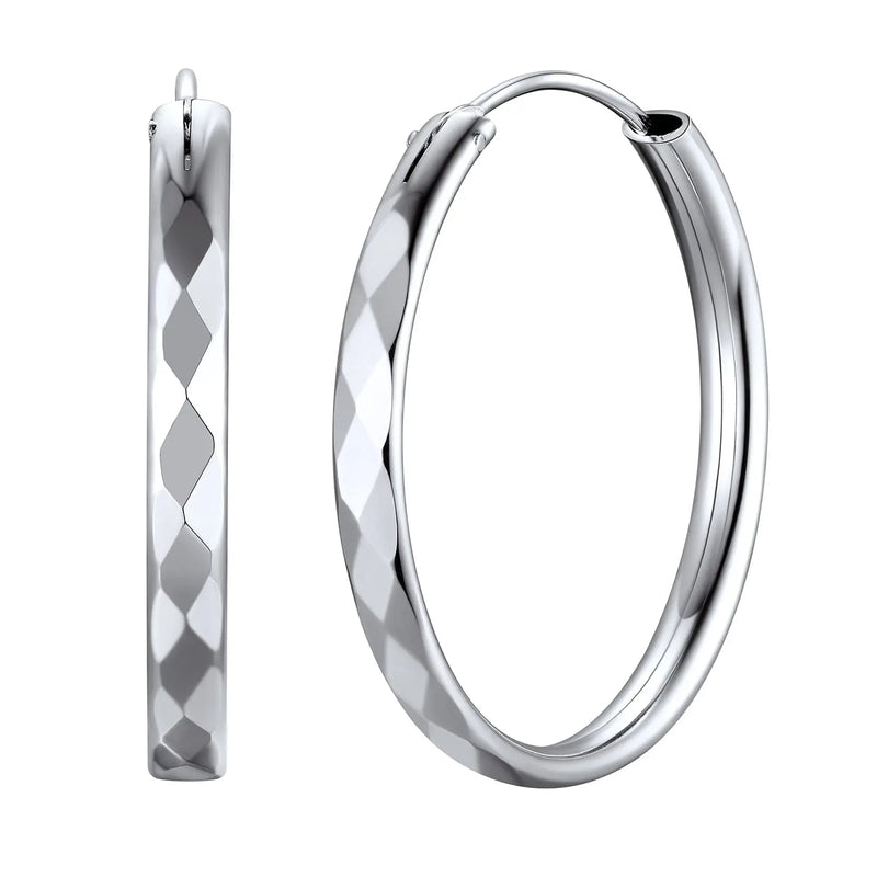 925 Sterling Silver Large Hoop Earrings Lightweight Round Circle Endless Hoops