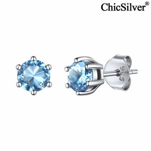 March Birthstone Earrings 925 Sterling Silver Dainty Round Cut Studs
