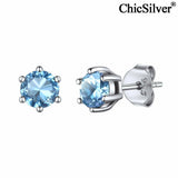 March Birthstone Earrings 925 Sterling Silver Dainty Round Cut Studs