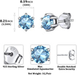 March Birthstone Earrings 925 Sterling Silver Dainty Round Cut Studs