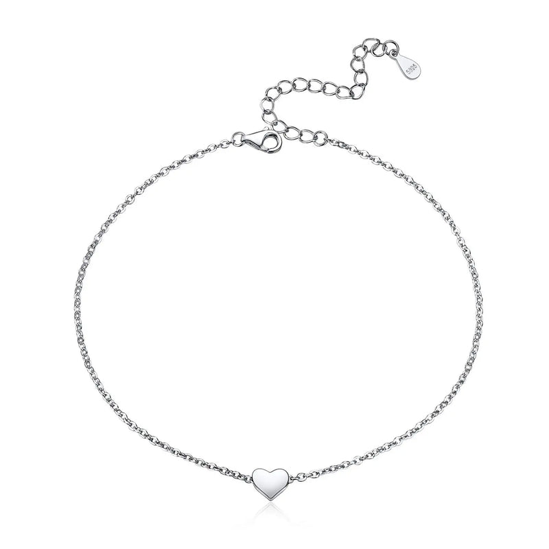 Tiny Heart Love Charm Anklet 925 Sterling Silver Adjustable Foot Chain