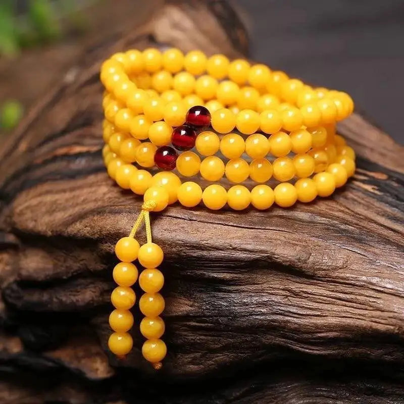 Chicken Oil Yellow Amber Circle Bracelet, 108 Pieces, Men & Women