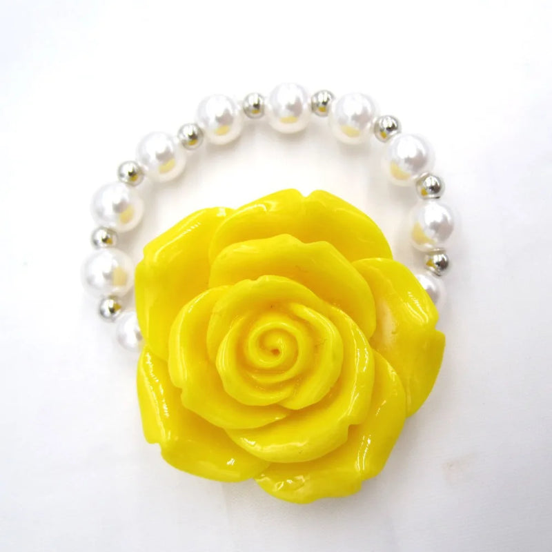 Girls Yellow Flower Charm Pearl Bracelet for Birthday Party Outfits