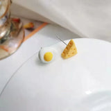 Creative Grey Mouse & Cheese Stud Earrings for Kids Girls