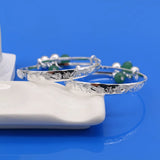 925 Silver Baby Bracelet Green Stone Pendant Bell Bangle