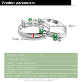 925 Silver Baby Bracelet Green Stone Pendant Bell Bangle