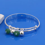 925 Silver Baby Bracelet Green Stone Pendant Bell Bangle