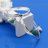 925 Silver Baby Bracelet Green Stone Pendant Bell Bangle