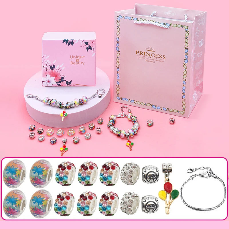 Kids DIY Charm Bracelet Crystal Beaded Jewelry Set