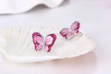 925 Silver Pink Enamel Butterfly Stud Earrings