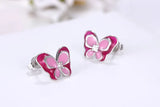 925 Silver Pink Enamel Butterfly Stud Earrings