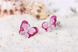 925 Silver Pink Enamel Butterfly Stud Earrings