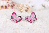 925 Silver Pink Enamel Butterfly Stud Earrings