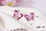 925 Silver Pink Enamel Butterfly Stud Earrings