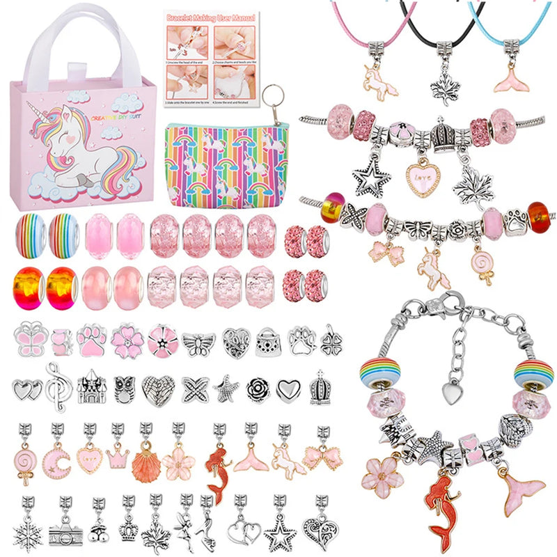 Children's 925 Silver Bracelet DIY Set with Glass Beads Pendant