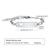 Kids Stainless Steel Heart ID Bracelet 6.3-8.3inch