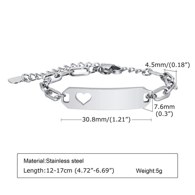 Kids Stainless Steel Heart ID Bracelet 6.3-8.3inch